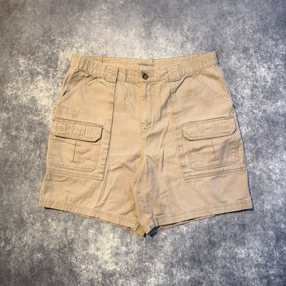 Croft & Barrow Mens Front Cargo Shorts Size 34 Khaki Tan Cotton Utility